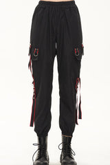 Black Punk Casual Skull Webbing Decoration Women's Long Pants - Product - 3