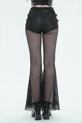 Black Stretch Knit Panel Mesh Cutout Flare Women's Gothic Trousers - Product - 4