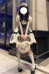 Ivory Short Puff Sleeves Ruffle Bowknot Princess Sweet Lolita Dress - Product - 2