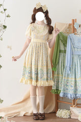 Beige [Lily of the Valley Cat] Print Ruffle Embroidery Bowknot Sweet Lolita Dress - Product - 4