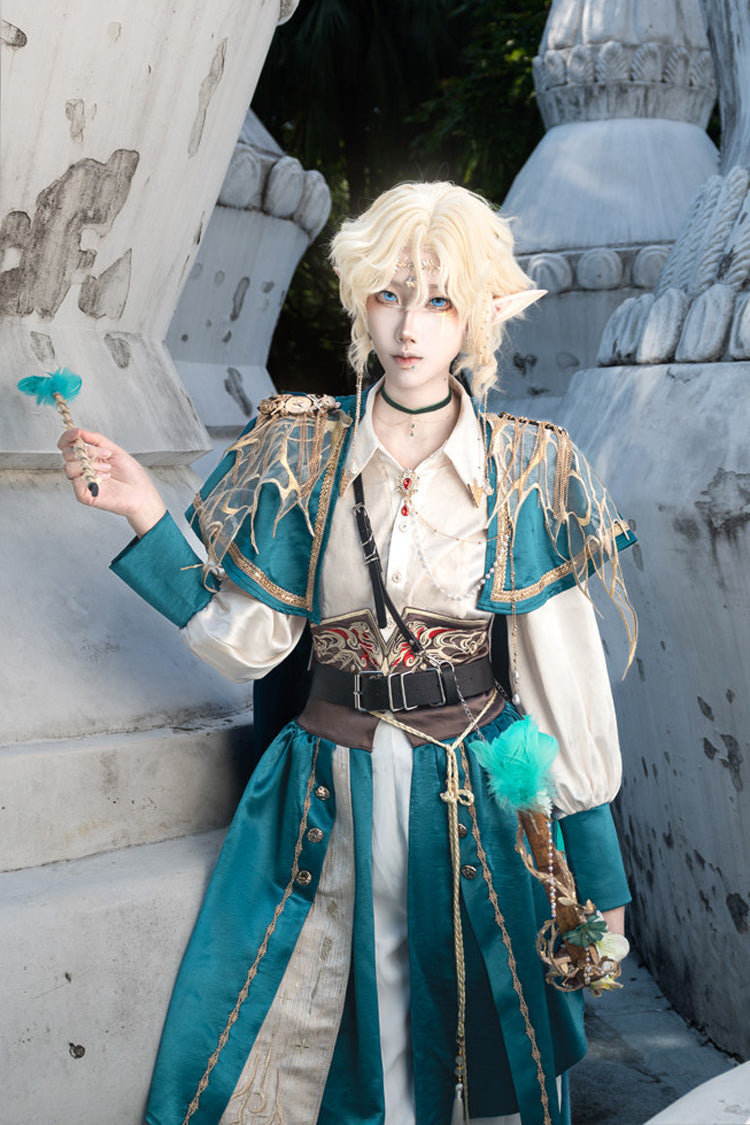 Green Lapel Collar Long Sleeves Gothic Chinese Style Military Prince Ouji Lolita Full Set - Product - 2