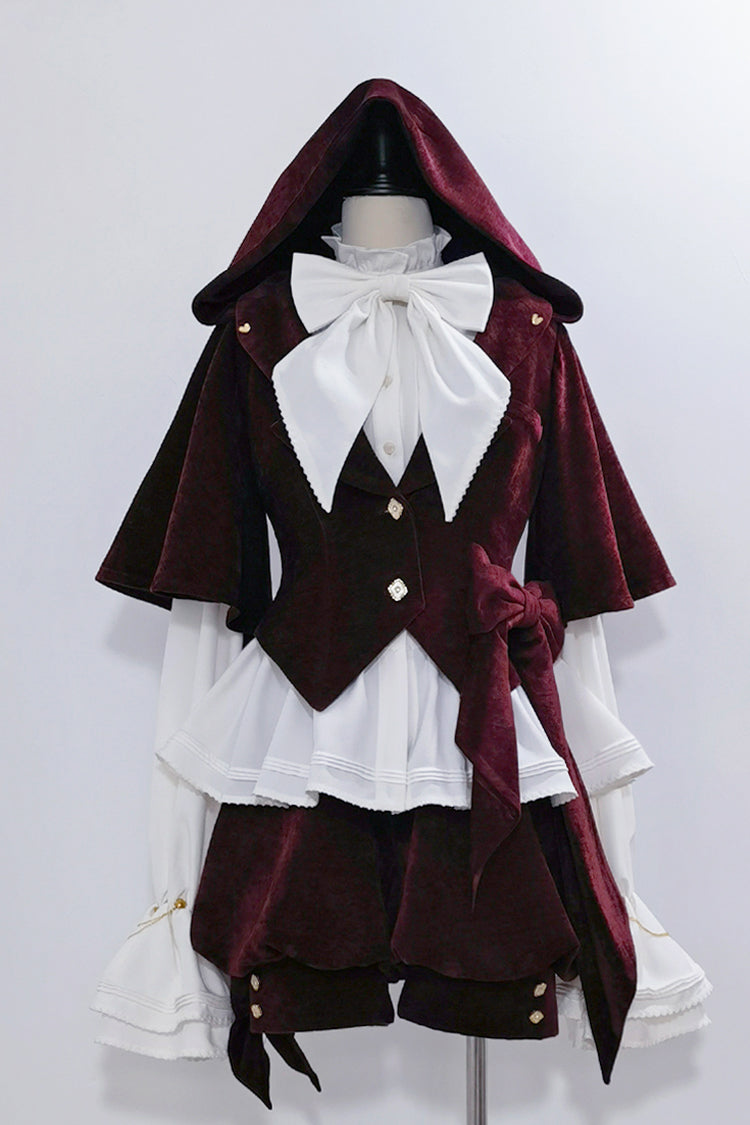 Red [Rabbit Hunt] Rabbit Ears Hooded Sweet Prince Handsome Ouji Lolita Coat - Red - 1
