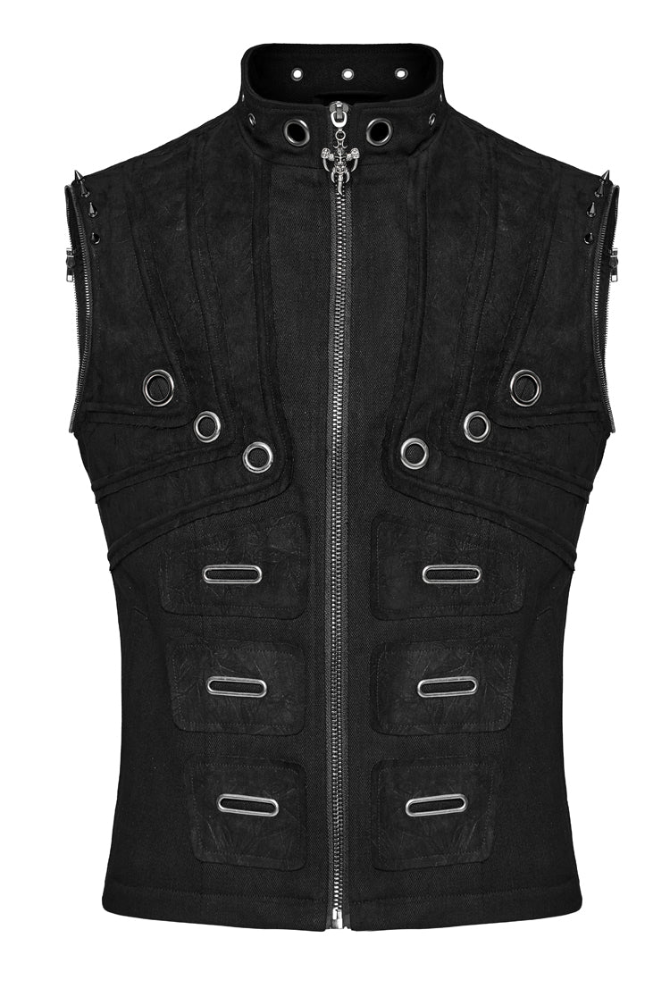 Black Stand Collar Detachable Versatile Men's Punk Coat - Product - 9
