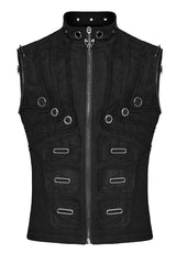 Black Stand Collar Detachable Versatile Men's Punk Coat - Product - 9