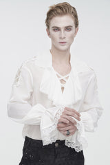 White Ruffled Collar Puff Sleeved Men's Gothic Shirt - Product - 2