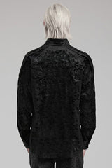 Black Long Sleeves Dark Pattern Print Webbing Decoration Mens Gothic Blouse - Product - 3