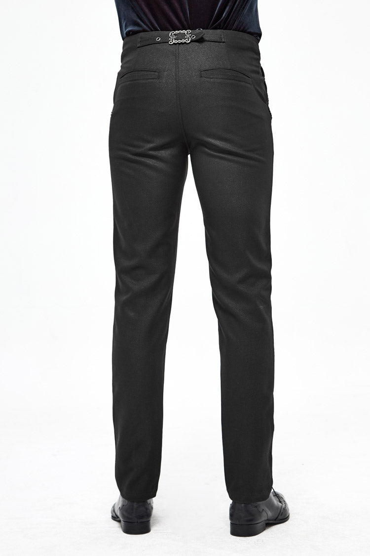 Black Webbing Twill Suit Material Side Pocket Floral-Shaped Men's Gothic Pants - Product - 3
