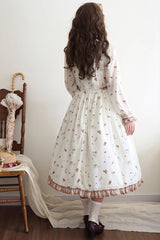 Ivory Round Collar Long Sleeves Print Ruffle Bowknot Sweet Elegant Lolita Dress - Product - 5
