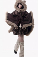 Brown [Fluffy Little Bear] Sleeveless Printed Ruffled Bow Sweet Lolita Strap Dress - Product - 3