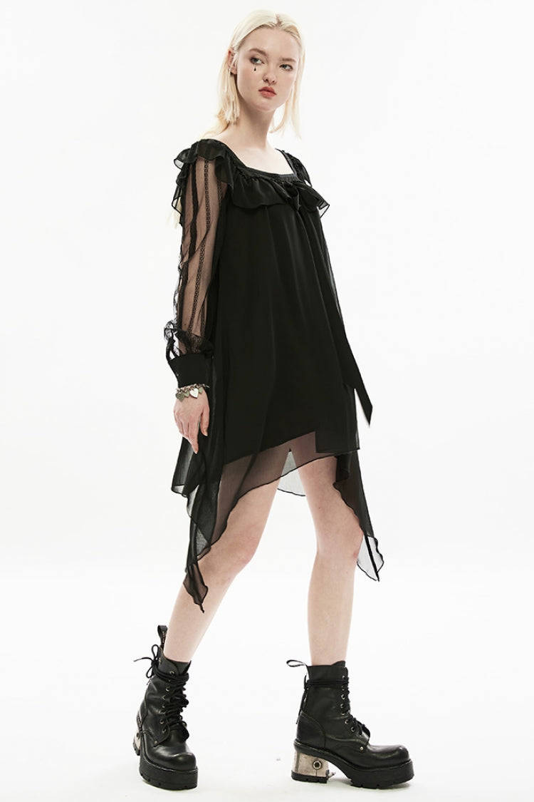 Long Sleeves Ruffle Stitching Lace Detachable Pin Bowknot Women's Gothic Dress 2 Colors - Product - 12