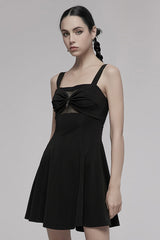 Black Suspender Hollow Mesh Metal PU Buckle Bow Design Sleeveless Women's Punk Dress - Product - 3