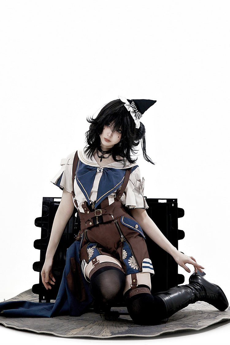 Brown [Inventor of Wonderful Equipment] Ouji Punk Cool Lolita Bib Shorts - Product - 14