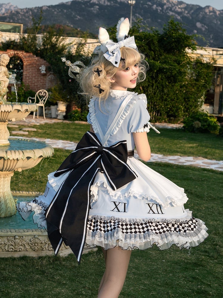Blue & White Alice in Wonderland Sweet Lolita Dress + Apron detail view 8