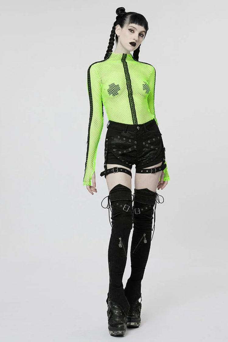 Perspective Mesh Elastic Ribbon Style Slim Sexy Punk Women's T-Shirt 3 Colors - Product - 8