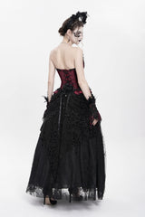 Black Floral Embroidered Beaded Women's Gothic Long Skirt - Product - 10