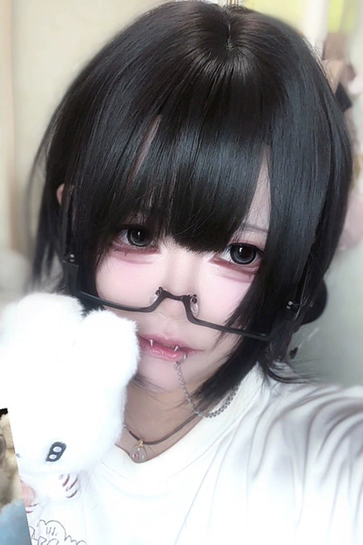 Black Sweet Japanese Outward-Curled Ends Air Bangs Lolita Wig - Product - 5