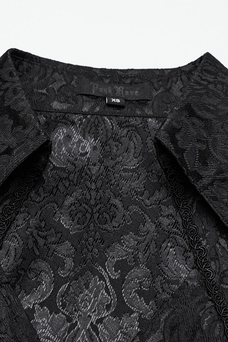 Black V Collar Long Puff Sleeves Lace-Up Zipper Women's Gothic Blouse - Product - 5