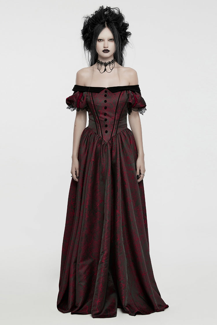 Black/Red Short Puff Sleeves Lace-Up Women's Gothic Dress - Black/Red - 1