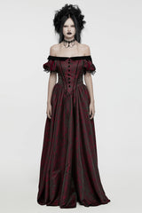 Black/Red Short Puff Sleeves Lace-Up Women's Gothic Dress - Black/Red - 1