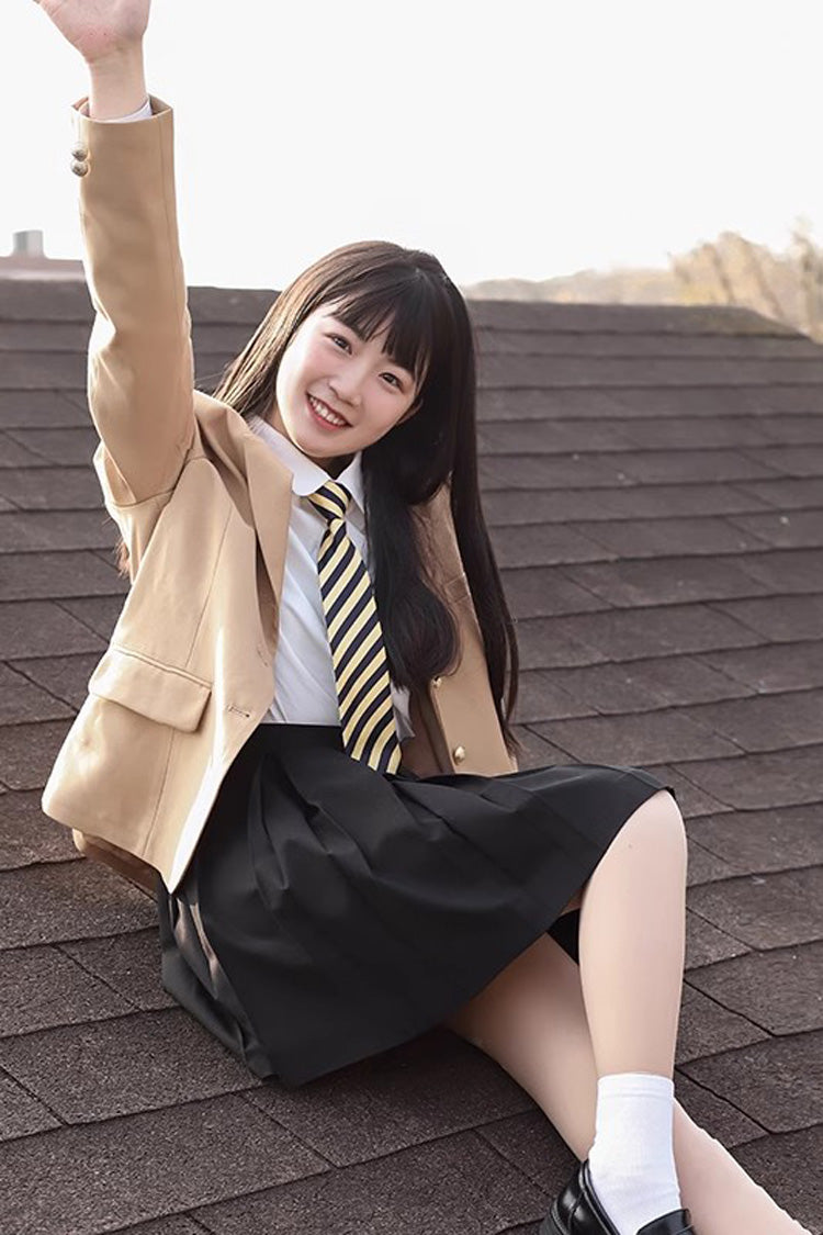 Sweet Long Sleeves College Style Elegant Japanese School Coat - Brown - 4