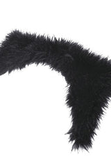 Black Long Sleeves Lace-Up Buckled Women's Gothic Draped Coat with Faux Fur Collar - Product - 18