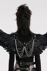 Artificial Leather Stitching Women's Steampunk Feather Wing Harness 2 Colors - Product - 2