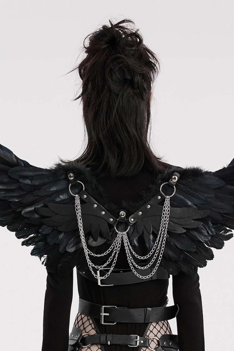Artificial Leather Stitching Women's Steampunk Feather Wing Harness 2 Colors - Product - 2