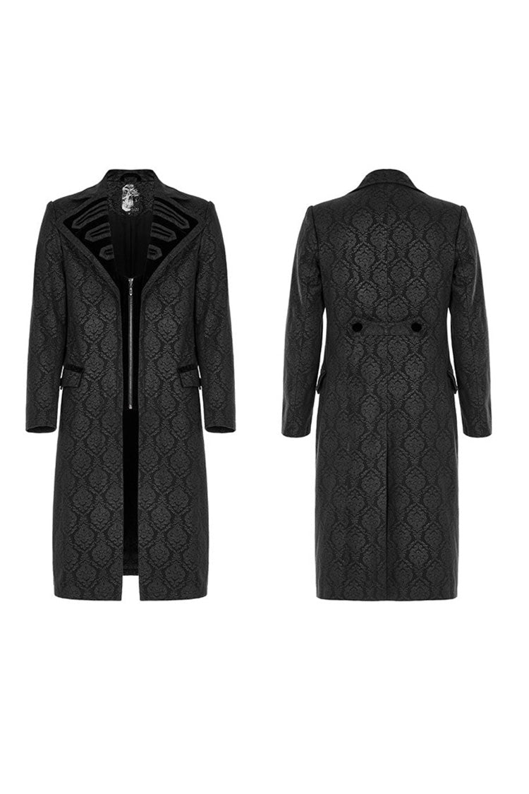 Black Punk Woven Print Large Collar Simple Atmospheric Long Men's Coat - Product - 5