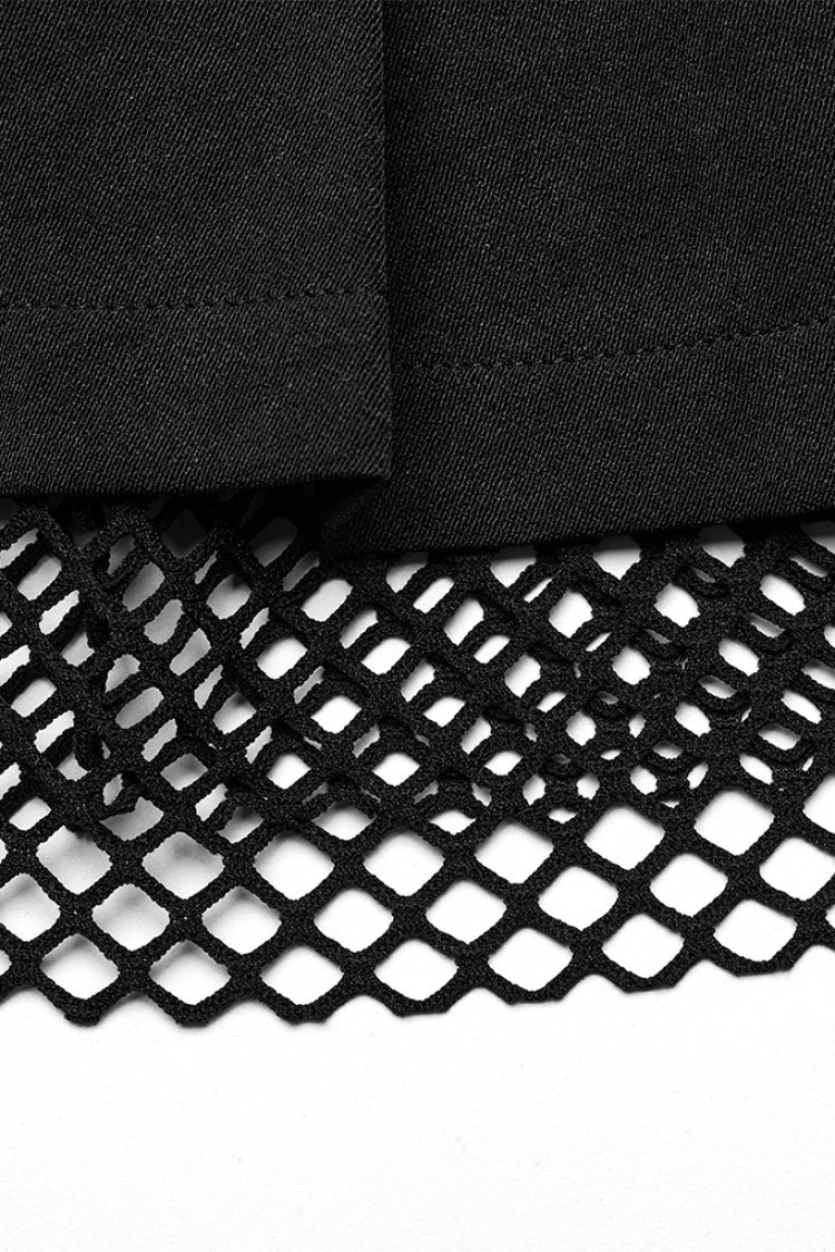 Black Stitching Mesh Straps Pleated Women's Punk Skirt - Product - 9