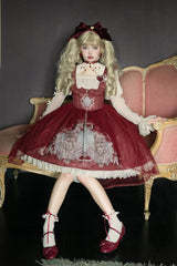 Red Bunny Tea Party Print Ruffle Bowknot Sweet Lolita Jsk Dress - Product - 3