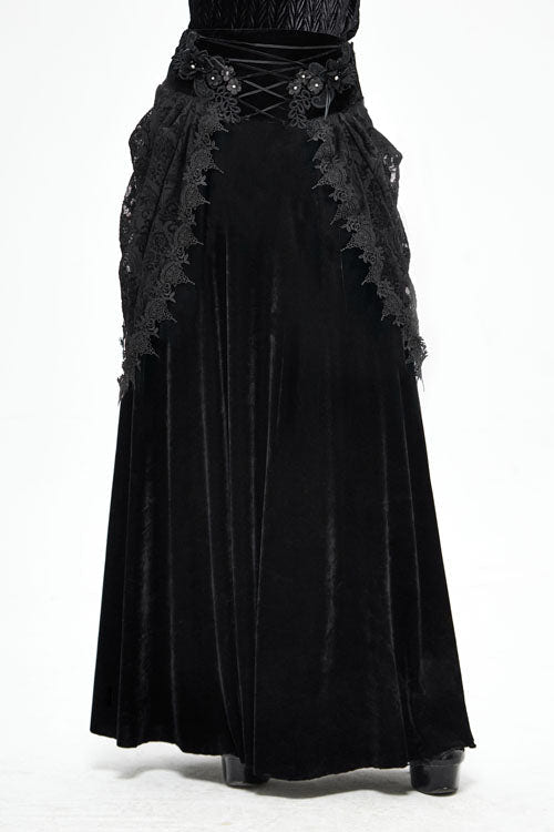 Black Velvet Cardigan Mid Waist Gothic Skirt - Black - 1