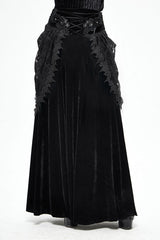Black Velvet Cardigan Mid Waist Gothic Skirt - Black - 1