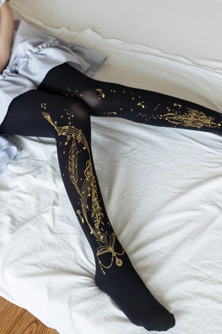 Black Hot Stamping Print Sweet Lolita Pantyhose 13 Styles - Style9 - 9
