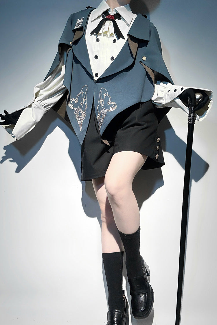 Blue [Little Detective] Print Ouji Prince Handsome Lolita Cloak - Product - 1