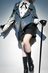 Blue [Little Detective] Print Ouji Prince Handsome Lolita Cloak - Product - 1