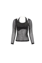 Black Wool Shoulder Loop Adjustable Asymmetric Wrapped Women's Punk T-Shirt - Product - 7