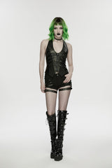 Black Halterneck Slim Studded Zippered Women's Punk Vest - Product - 10