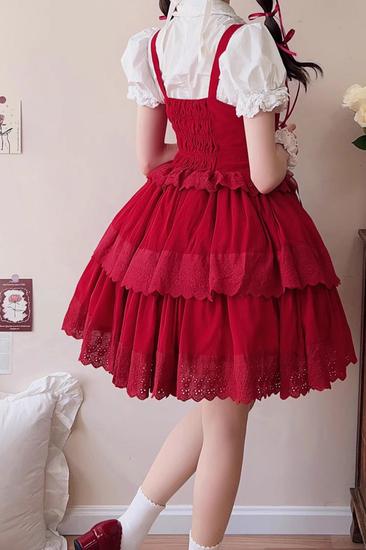 Bowknot Hollow Gothic Lolita Tiered JSK Dress 2 Colors - Product - 7