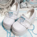 Medical Series Bowknot Ribbon Ruffled Round Toe Sweet Lolita Platform Shoes 4 Colors - Aqua - 1