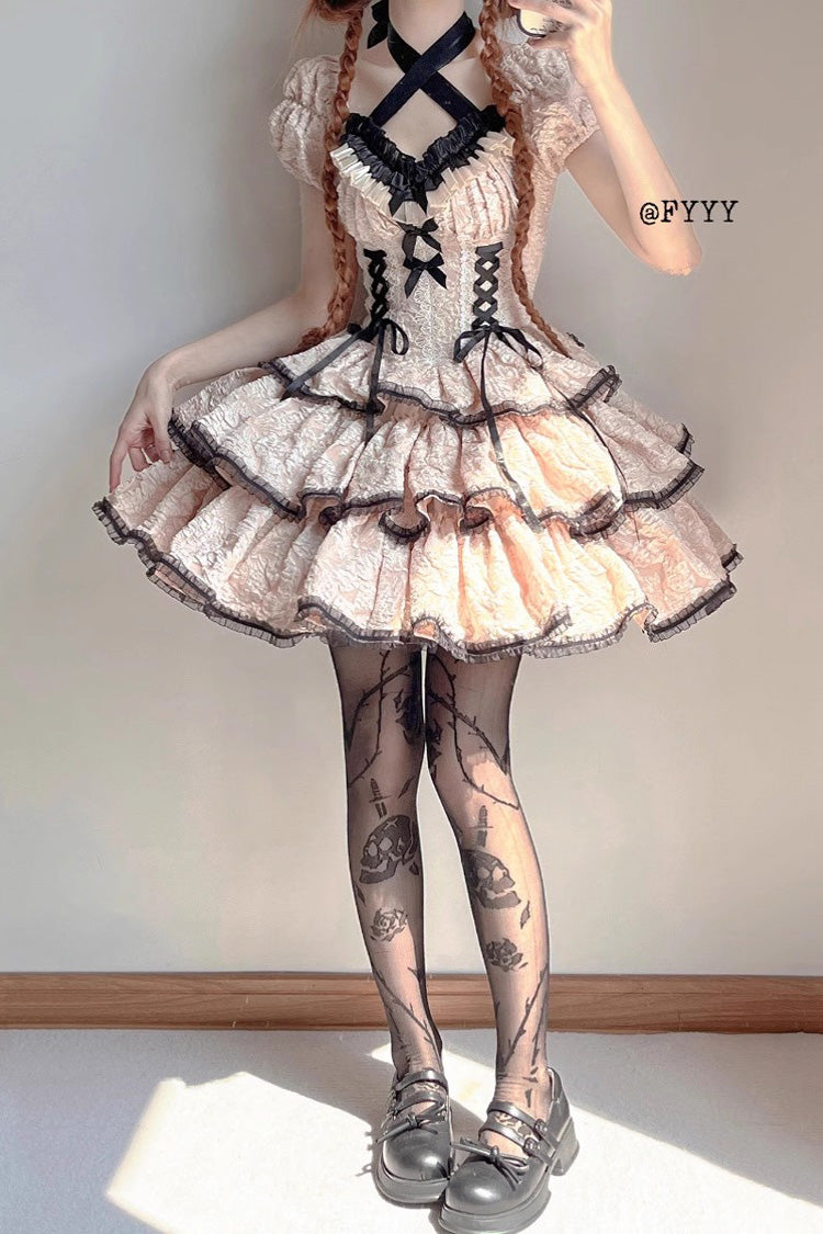 Ivory Medea Kiss Short Sleeves Gothic Lolita Op Tiered Dress - Product - 3