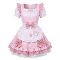 Black and Pink Ruffled Maid Lolita Dress with Paw Print Apron Accent