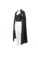 Black Stand Collar Floral Embroidered Women's Gothic Shirt Cloak - Product - 10