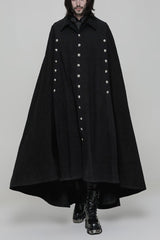 Black Long Sleeve Front Metal Button Slit Irregular Hem Weave Woven Men's Gothic Cloak - Black - 1