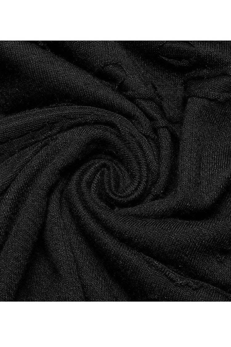 Black Gothic Broken Holes Knitted Fabric Stitching Metal Buckle Detachable Decorative Tape Long Sleeve Men's T-Shirt - Product - 8