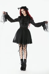 Black Long Lantern Sleeves Ruffled Spliced Lace Women's Gothic Blouse - Product - 10