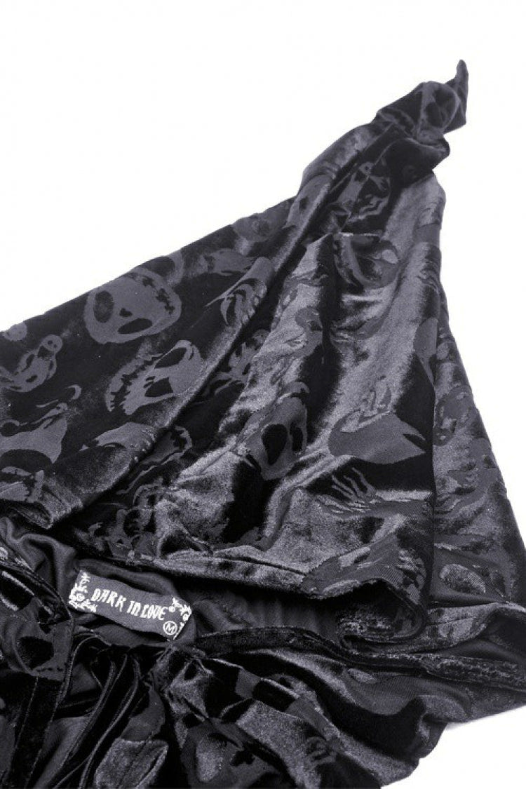 Black Skull Printed Front Lace-Up Women's Gothic Velvet Cape with Hood - Product - 13