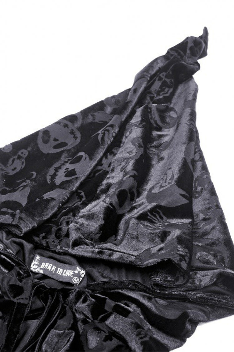 Black Skull Printed Front Lace-Up Women's Gothic Velvet Cape with Hood - Product - 13