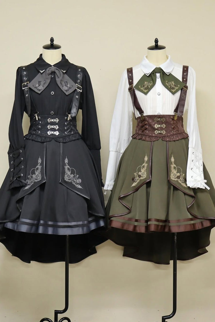 Ouji Punk Embroidery Cardigan Bowknot Lolita Strap Dress 2 Colors - Black - 1