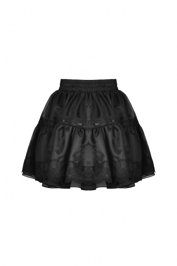 Black Women's Gothic Lolita Bowknot Multi-Layered Lace Trim Mini Skirt - Product - 10