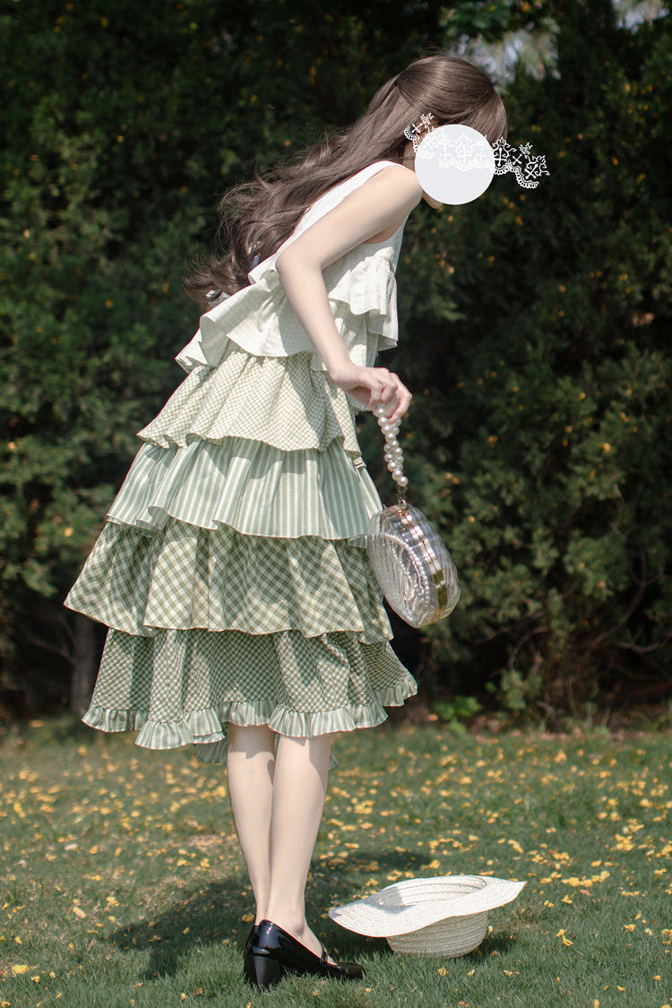 Green [Go To The Forest] Multi-Layered Print Ruffle Holiday Sweet Lolita Jsk Dress - Product - 8